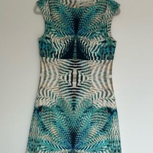 Karen Millen Blue and White Sheath Dress Sleeveless Mini